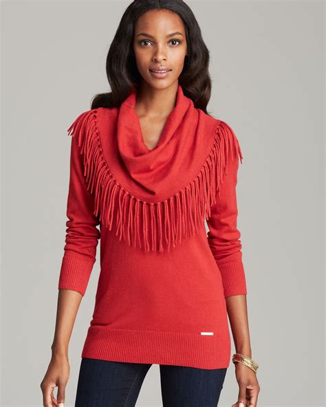 michael michael kors cowl neck fringe sweater 